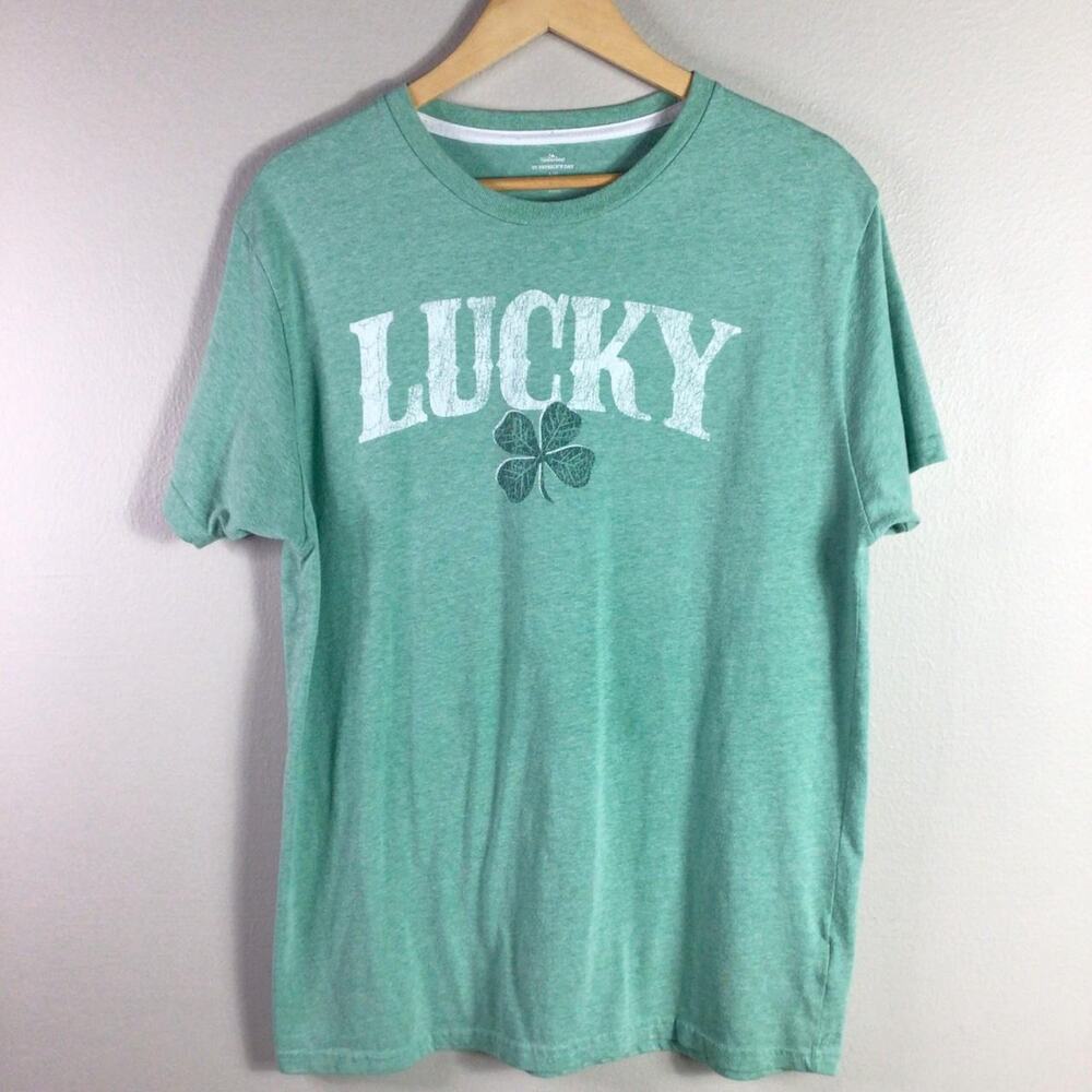 Lucky 4 Clover St Patricks Day T Shirt Green White Large